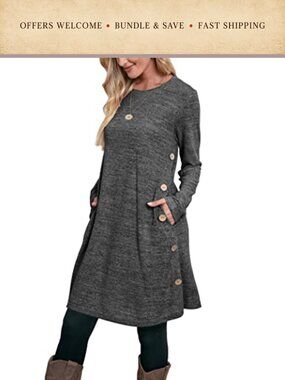 Womens Long Sleeve Casual Midi Dress Pockets Buttons Fall Winter Flowy A-line